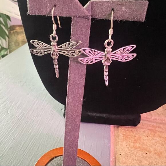 925 Sterling Silver Dragonfly Earrings - Picture 3 of 7